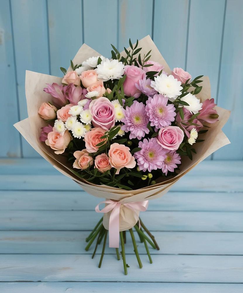 Букет цветов из: Хризантемы, Розы и Альстромерии в Восточной