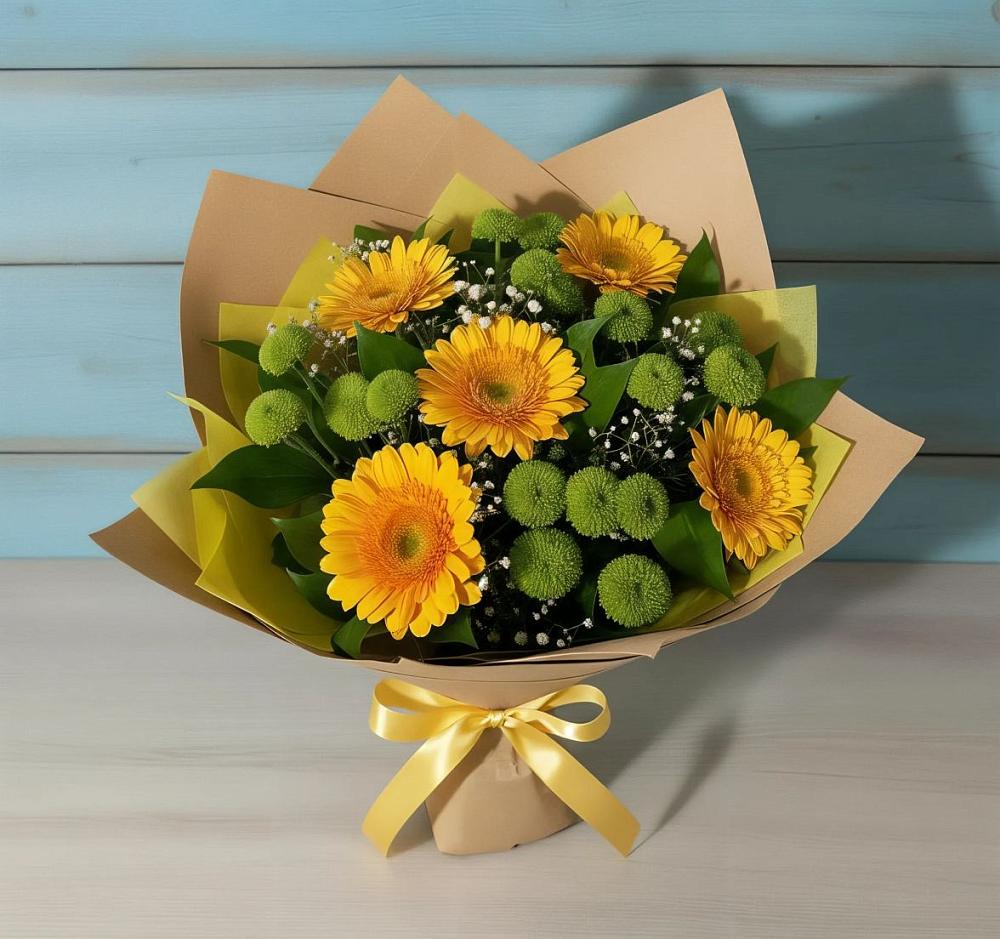 Букет цветов из: Герберы и Хризантемы в Восточной