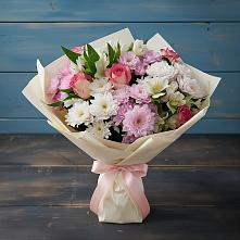 Букет цветов из:  Хризантемы, Альстромерии и Розы в Восточной