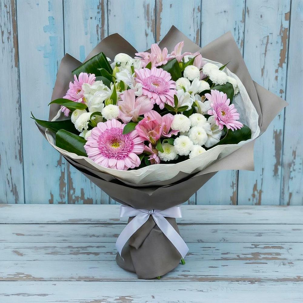 Букет цветов из: Герберы, Альстромерии и Хризантемы в Восточной